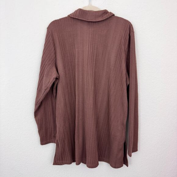 Cuddl Duds Womens Ribbed Knit Long Sleeve Button Top Size XL Neutral Comfy Brown - Picture 4 of 7